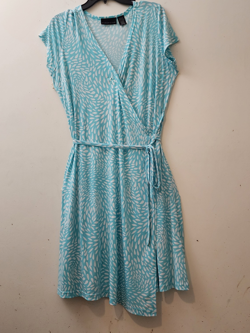 Attention Y2k 2006 Aqua Summer Raindrops Wrap Dress S/M Office Travel Adjustable